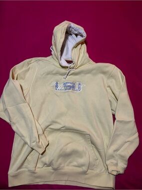 Cream Hooded Pullover Sweatshirt with Embroidered Chest